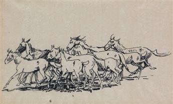 EDWARD BOREIN Group of 6 pen and ink drawings.